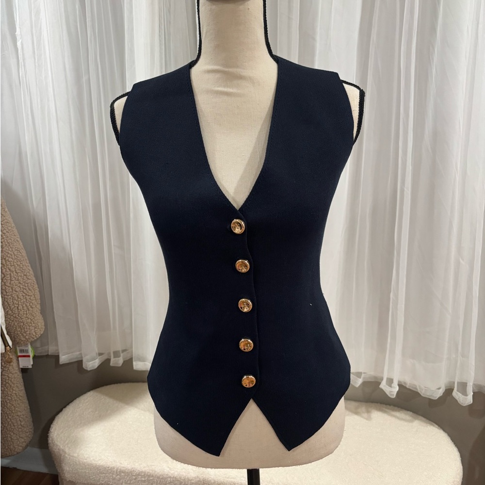 Zara Navy Blue vest with Gold Accents